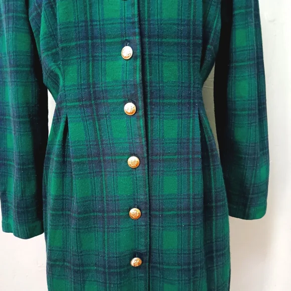 Vintage Miss Dorby tartan knit, button front, structured midi dress. Size 10. - Picture 3 of 12